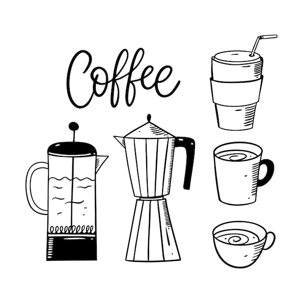 Coffee set elements. hand drawn sketch.