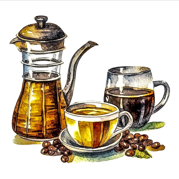 Coffee set watercolor illustration
