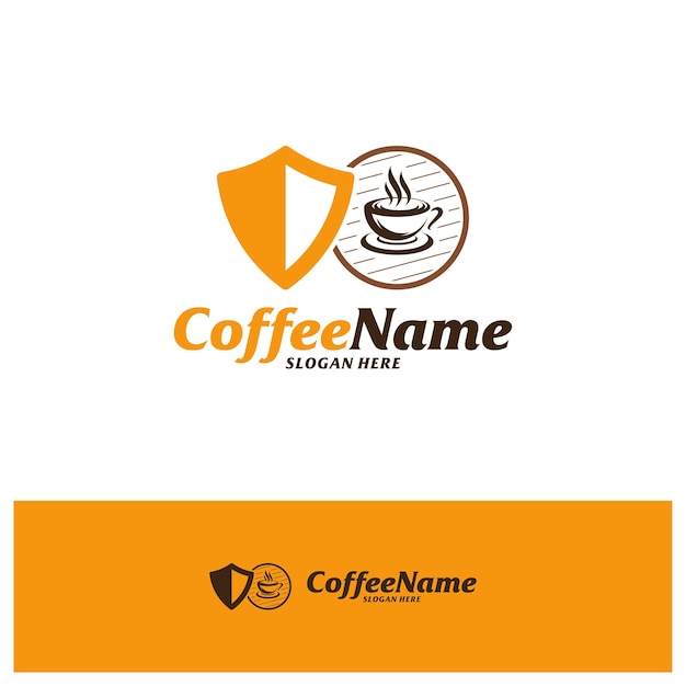 Modello di progettazione del logo dello scudo del caffè simbolo dell'icona creativa del vettore del concetto del logo del caffè