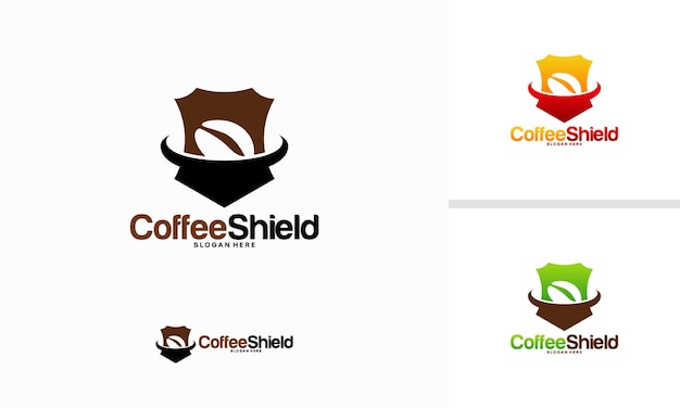 Coffee Shield 로고 디자인 개념 벡터, Coffee Bean 로고 템플릿