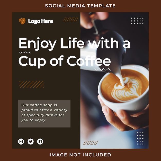 Вектор Кофейня чашка кофе шаблон поста в instagram