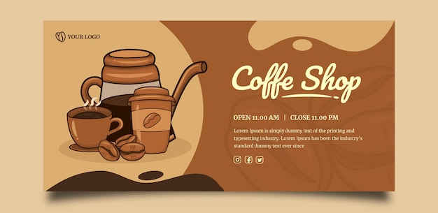 Vector coffee shop banner template with coffee drink set