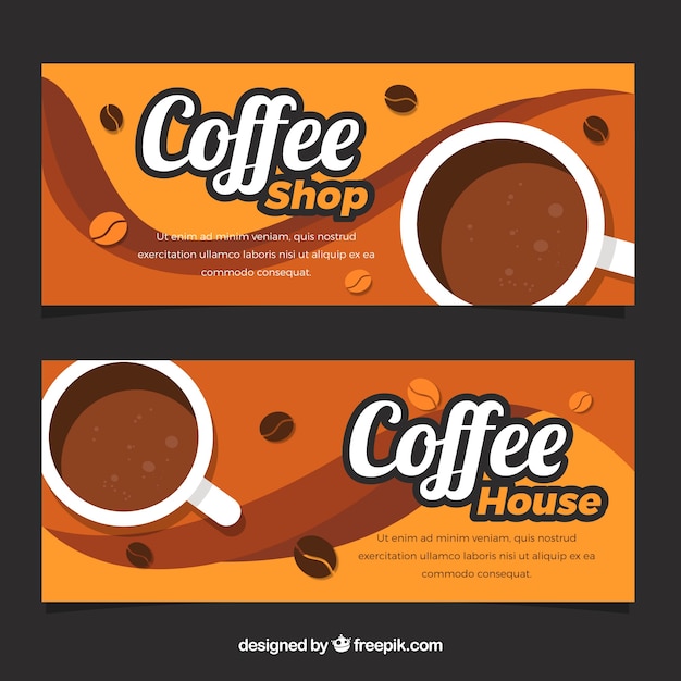 Vector coffee shop banners with wavy forms