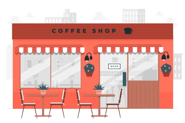 Vector coffee shop building concept illustration