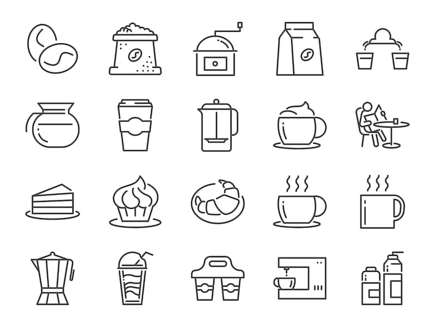 Coffee shop and cafe icon set.