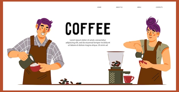 Layout di banner web per caffetteria o ristorante bar caffetteria con illustrazione vettoriale piatto barista