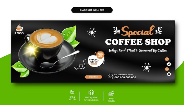 Coffee shop and cappuccino promotional facebook cover template design