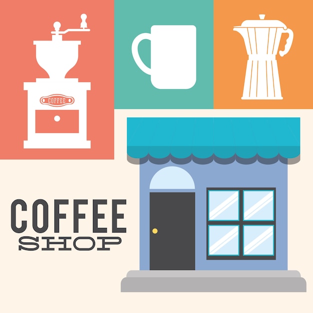 Coffee shop detailed facade poster