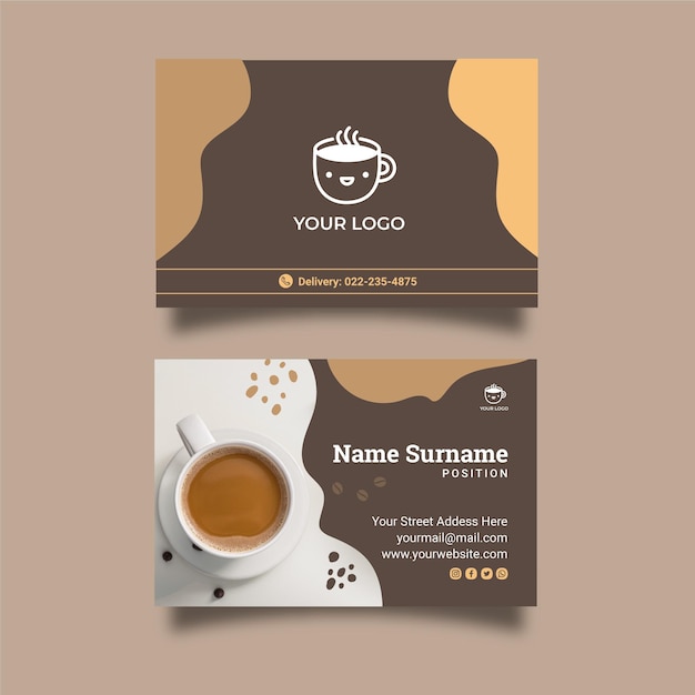 Vector coffee shop double-sided horizontal business card template