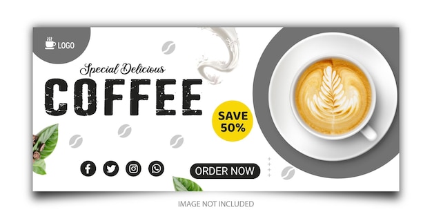 Vector coffee shop drink menu promotion facebook cover or social media banner template