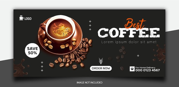 Modello di banner o copertina dei social media per la promozione del menu delle bevande della caffetteria