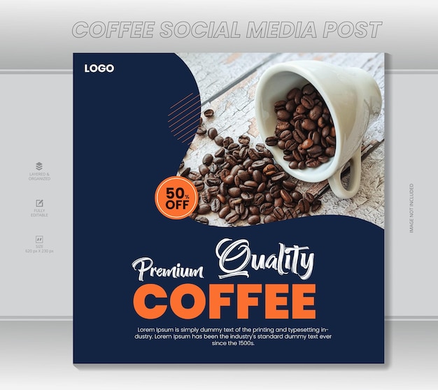 커피 숍 음료 메뉴 프로모션 소셜 미디어 Instagram 게시물 배너 템플릿
