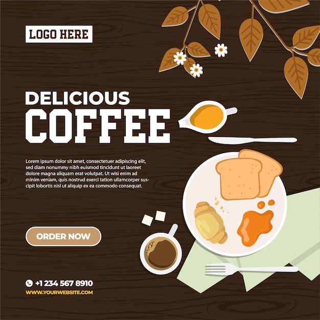 Coffee shop drink menu promotion social media post banner template