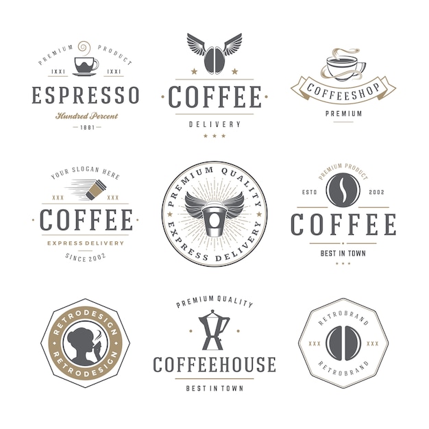 Coffee shop emblems and badges templates set.