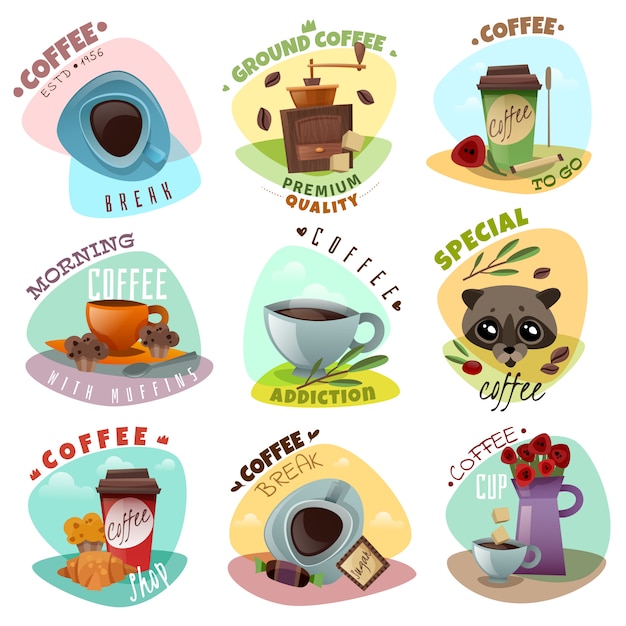 Coffee shop emblems set