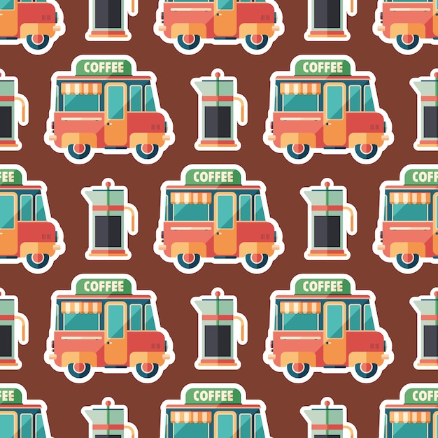 Coffee shop flat art seamless pattern.