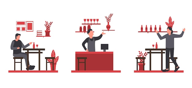 Coffee shop flat design bundle illustration