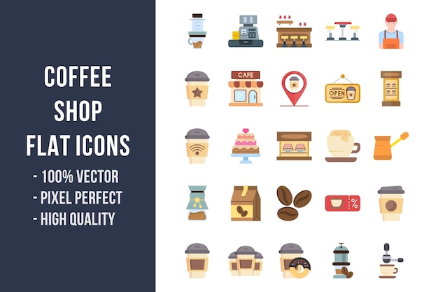 Coffee Shop Flat Multicolor Icons