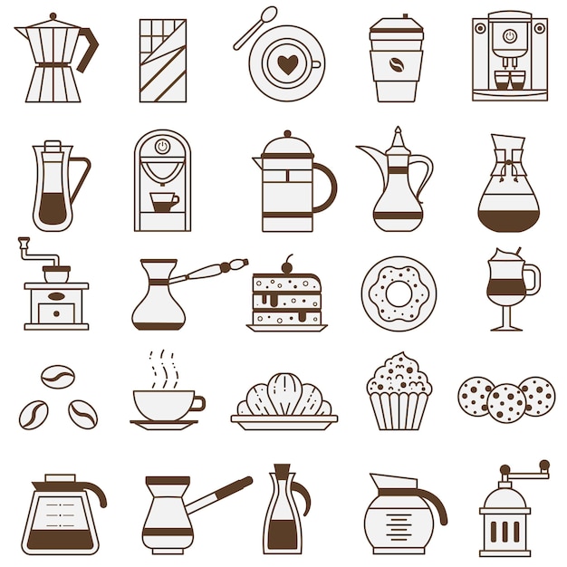 Кофейня или набор значков меню дома