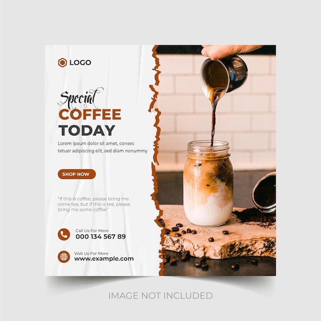 コーヒーショップのInstagramとソーシャルメディアの投稿テンプレート
