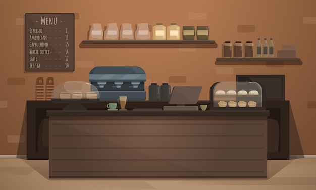 Vector coffee shop interior with equipment and counter vector illustration