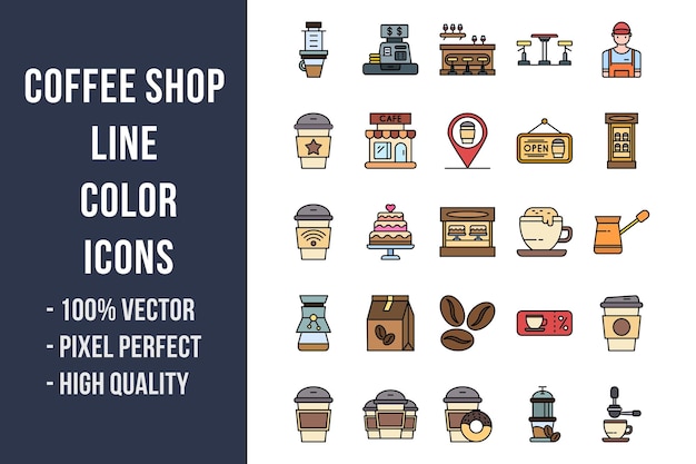 Coffee Shop Line Color Icons