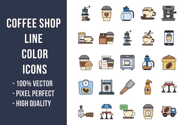 Coffee Shop Line Color Icons