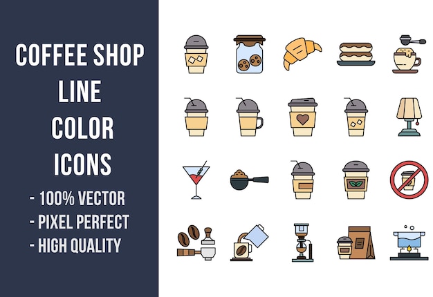 Coffee Shop Line Color Icons