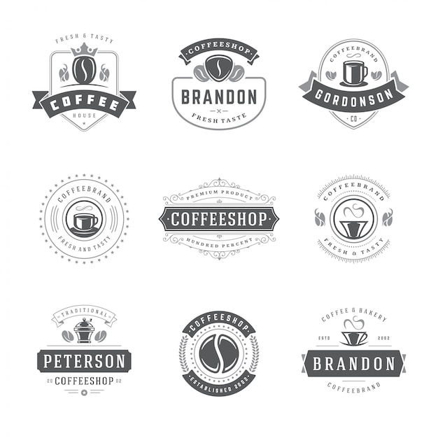 Coffee shop logos design templates set for cafe badge design and menu decoration