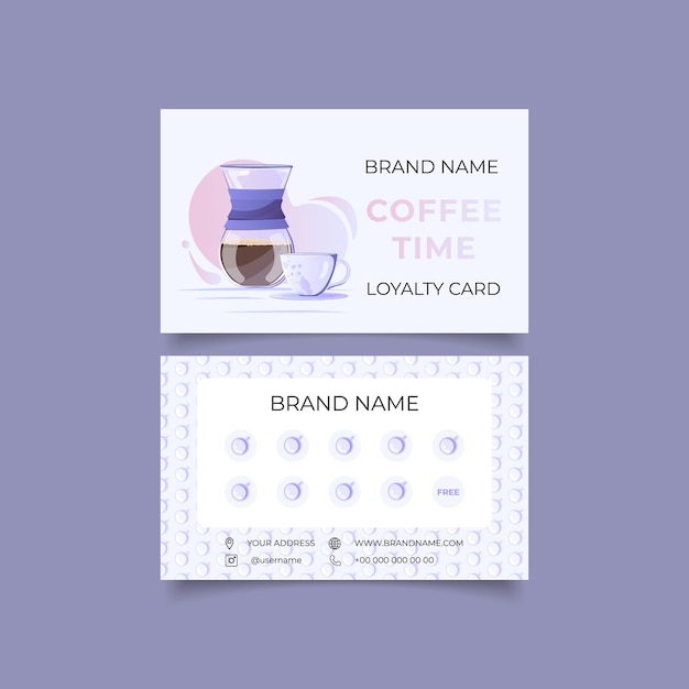 Vector coffee shop loyalty card. layout with space for stamps with chemex coffemaker and cup of coffee