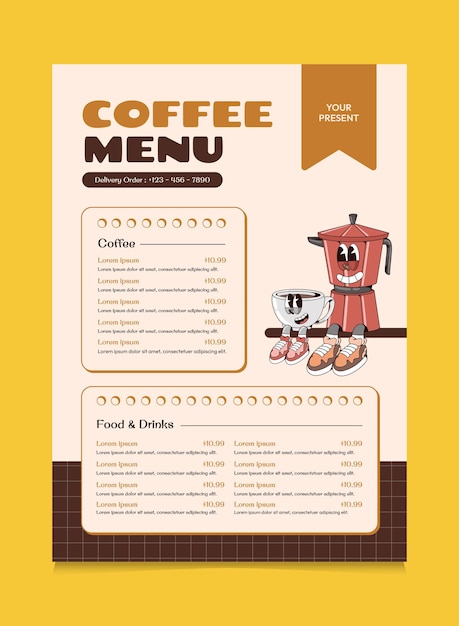 Vettore disegno del poster del menu della caffetteria adatto per il poster promozionale