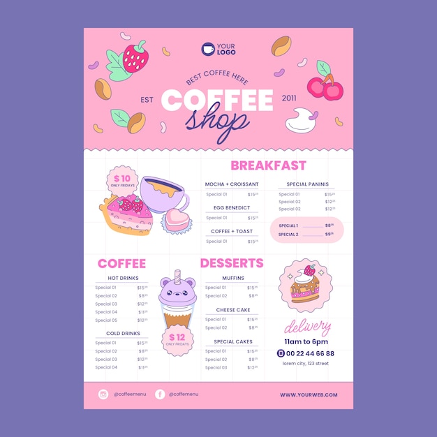 Coffee shop menu template design