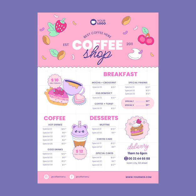 Vector coffee shop menu template design