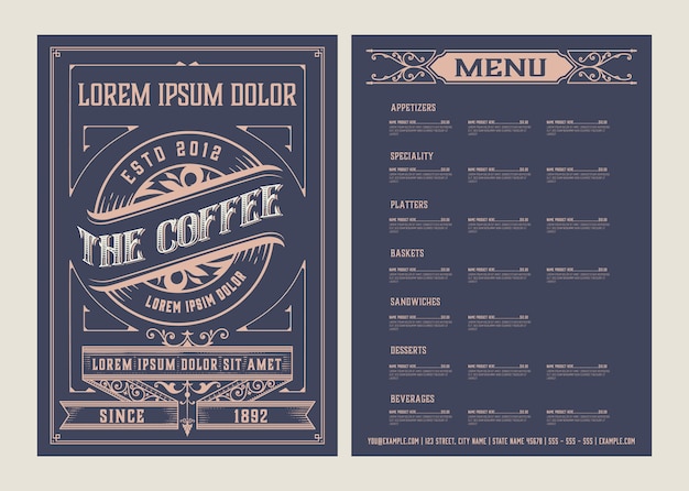 Coffee Shop Menu template. Vintage style