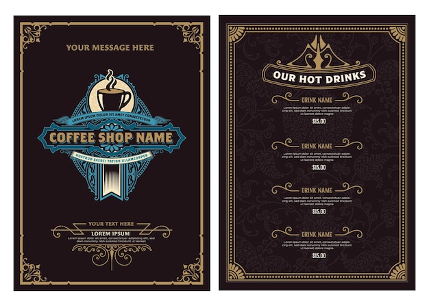 Coffee shop menu template. vintage style