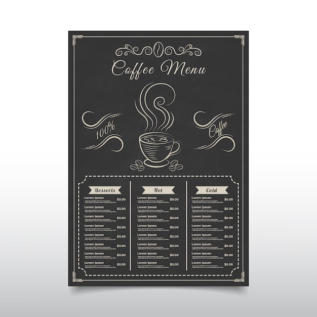 Coffee shop menu template with vintage design style