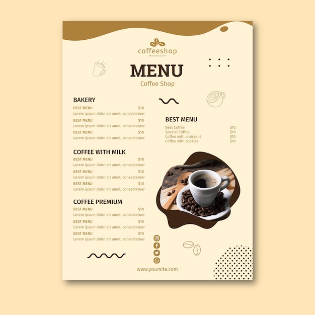 Modello di menu della caffetteria