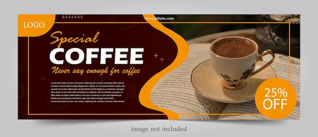 Design piatto del modello dell'insegna del manifesto della caffetteria per i social media