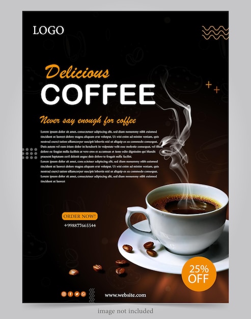 Vettore design piatto del modello di poster della caffetteria per i social media