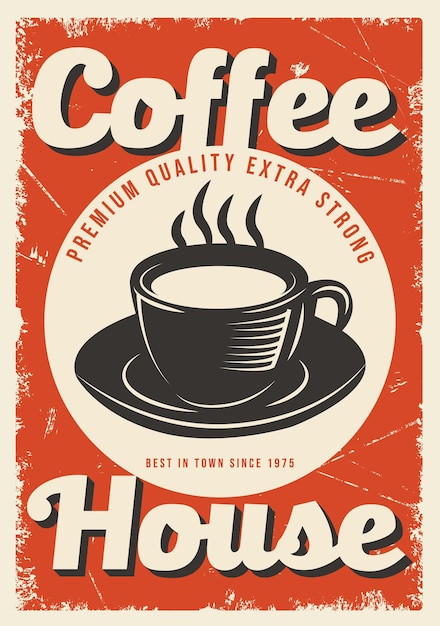 Coffee shop promotional retro sign vector template