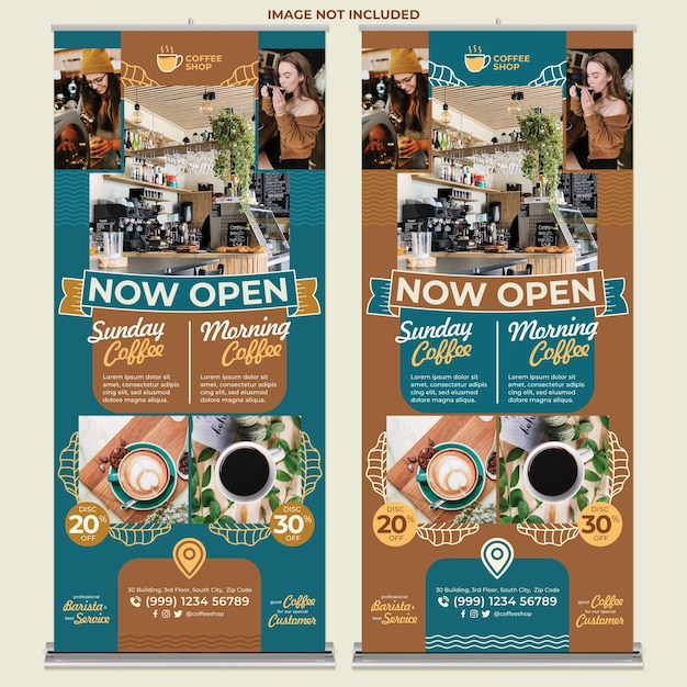 Modello di stampa banner roll up caffetteria in stile design moderno