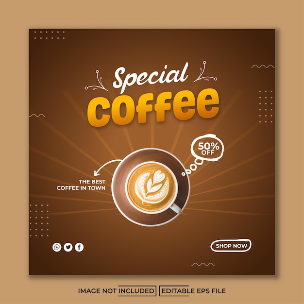 Coffee shop social media template withbrown color background