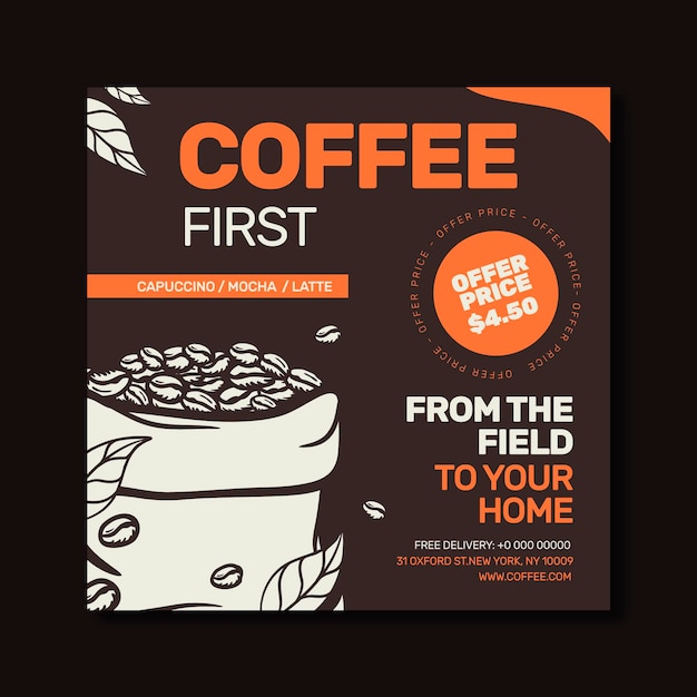 Vector coffee shop square flyer template