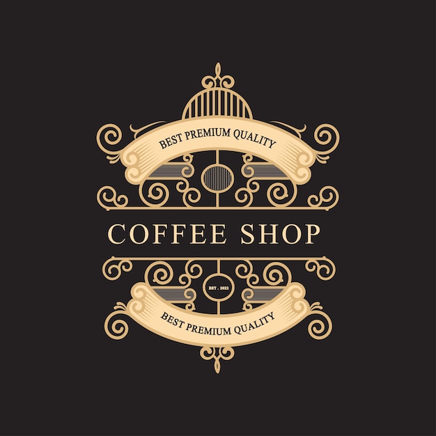 Vector coffee shop vintage retro logo template with elegant ornament