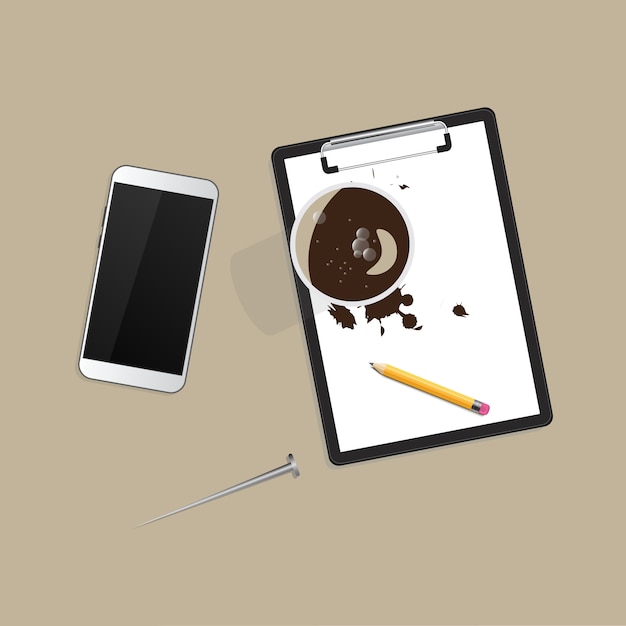 Vettore caffè, smartphone, forma. area di lavoro