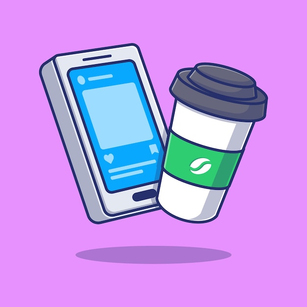 分離されたコーヒーとスマート フォンのアイコン イラスト技術コンセプト