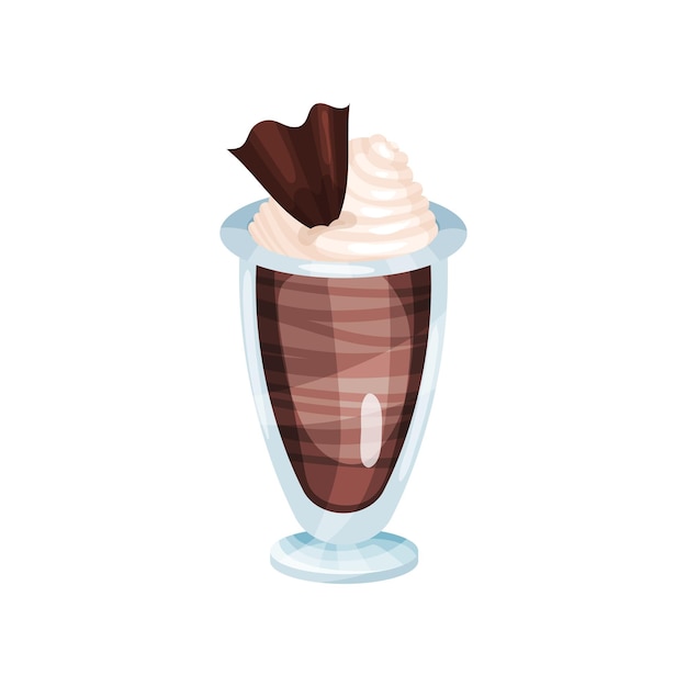 Кофейный коктейль со взбитыми сливками освежающий напиток в стеклянном векторе мультфильма Иллюстрация на белом фоне