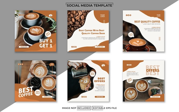 Vector coffee social media instagram template set bundle collections