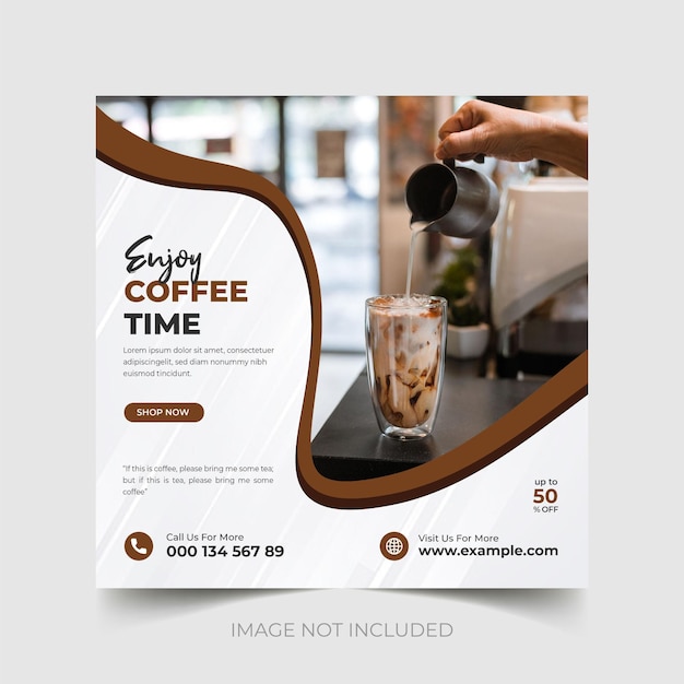 Coffee social media post template and square web banner design