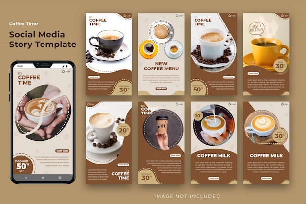 Vector coffee social media story template bundle